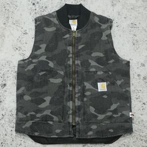 RARE Vintage Carhartt x Bape Faded Black Camo Arctic Vest